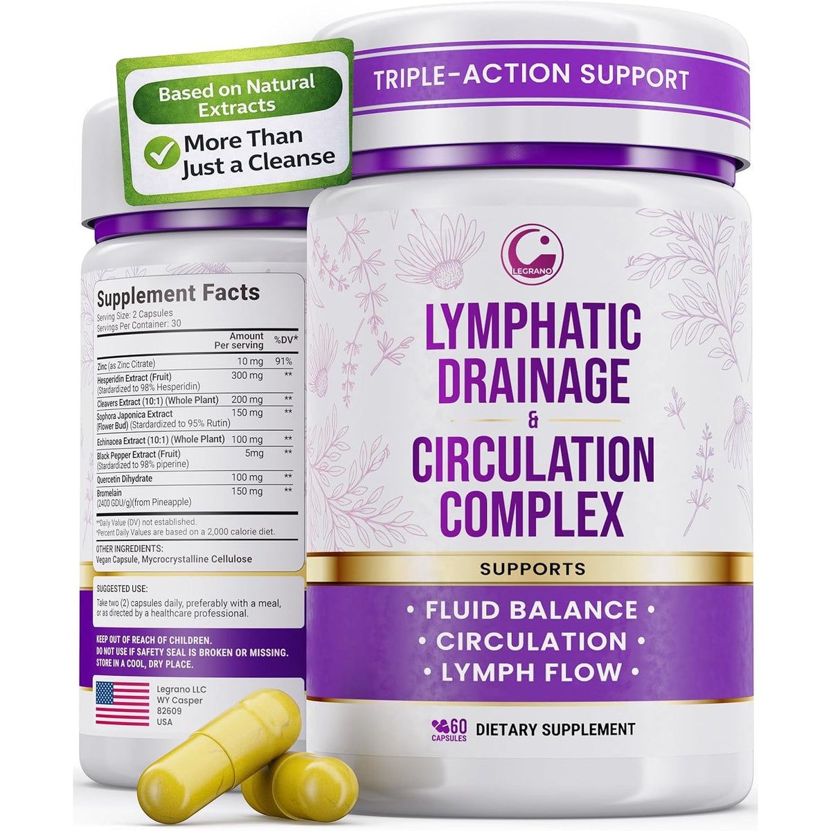 Advanced Lymphatic Drainage Supplements – Lymphatic Cleanse & Lymph System Support with Hesperidin, Rutin, Quercetin with Bromelain – Herbal Lymphatic Support Formula – 60 Capsules