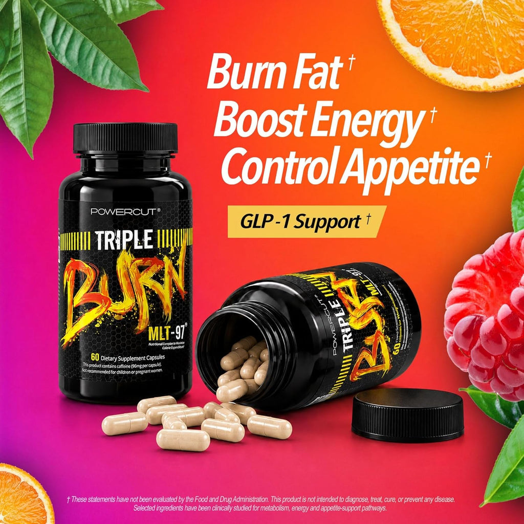 Triple Burn Weight Loss Pills for Women & Men, Fat Burner GLP-1 Support, Appetite Suppressant, Diet Pills with Green Coffee Extract & Cayenne (60 Capsules)