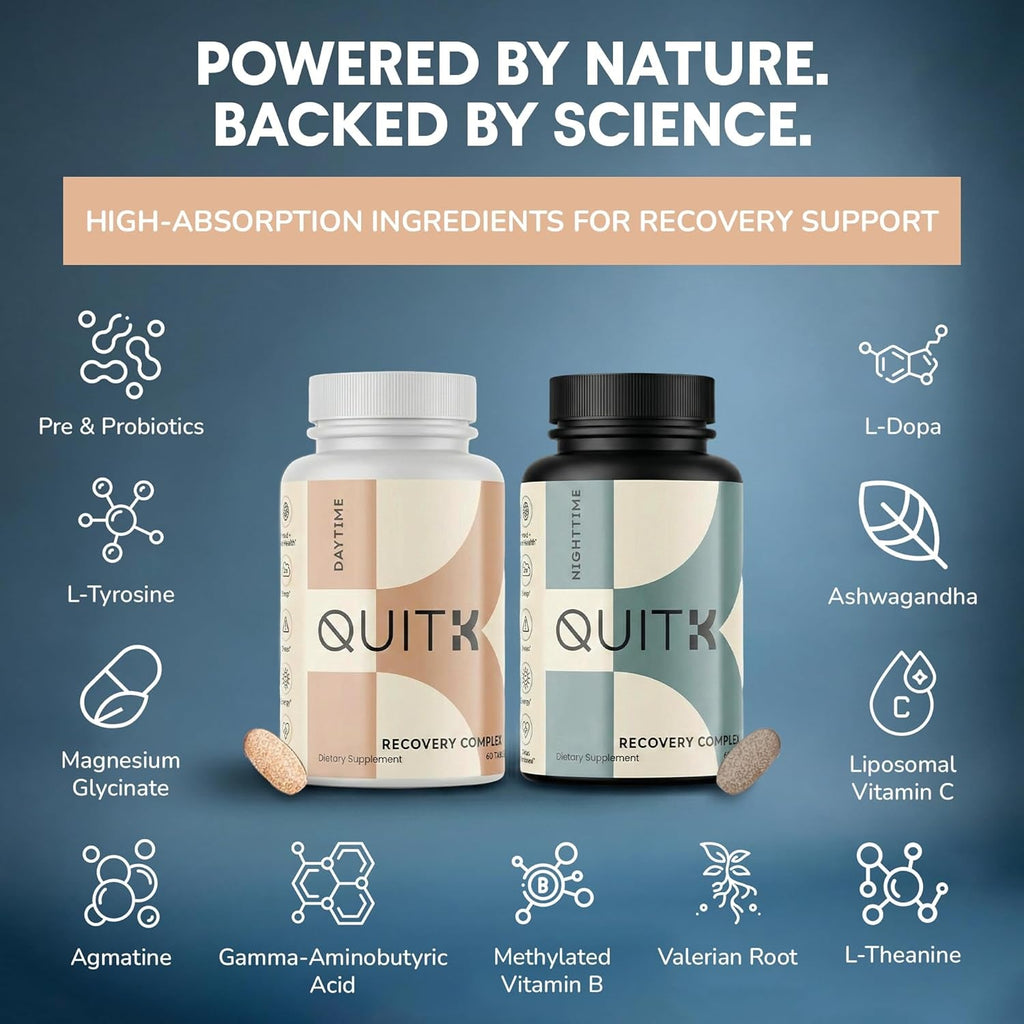 Withdrawal and Detox Support – Quitk Recovery Complex – Sleep, Energy, Stress, Mood, & Craving Support – Daily Supplement - Magnesium Glycinate, Ashwagandha, GABA, L-Theanine, Agmatine & More