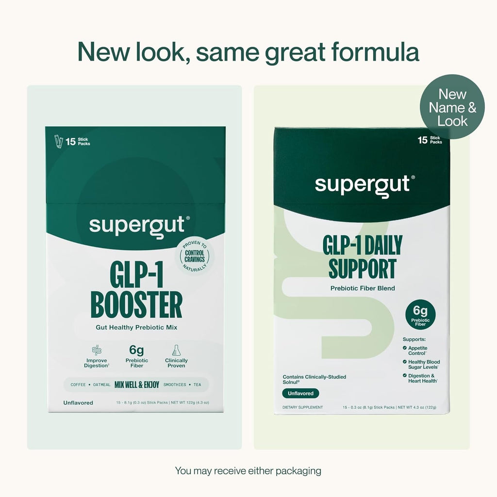Supergut GLP1 Daily Support - High Fiber GLP-1 Supplement Powder for Women & Men - Sugar-Free Drink Mix for Gut Health (15 Servings)