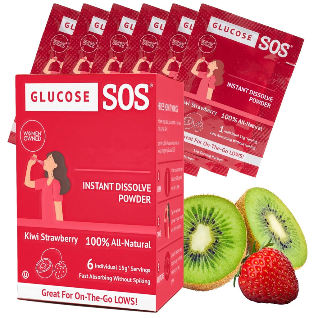 Glucose SOS Glucose Powder Packets with Natural Dextrose, Fast-Absorption That Instantly Dissolves in Your Mouth with No Water Needed, Kiwi Strawberry 6 Servings
