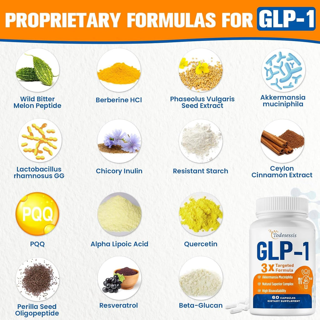 GLP-1 Supplement for Women, 3X Targeted Formula, Gentle on the Stomach, GLP-1 with Akkermansia Probiotic, Berberine HCI & Chicory Inulin, Natural GLP1 for Digestion & Gut Health - Vegan, 60 Capsules