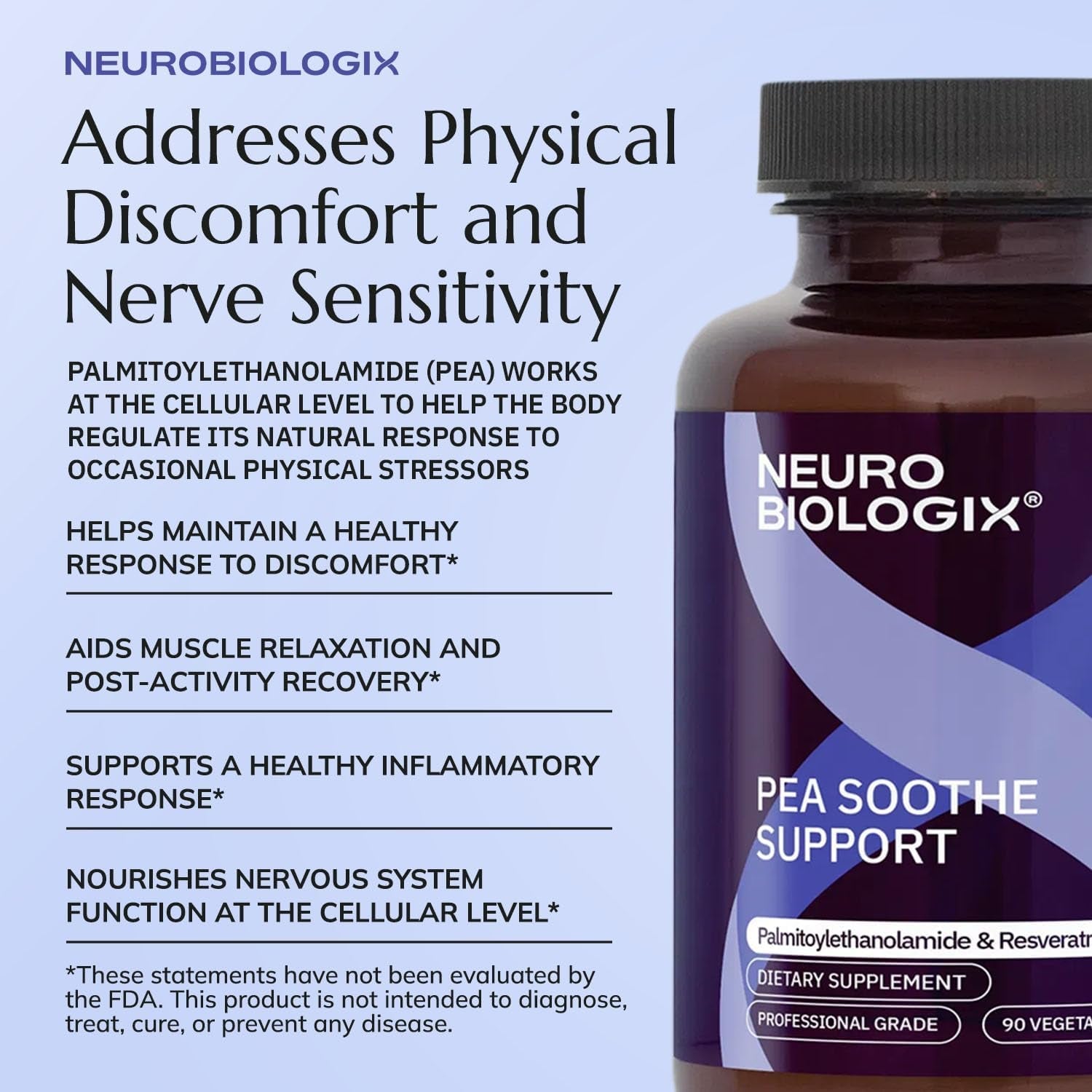 Neurobiologix Pea Soothe Support for Men and Women, Pea & Resveratrol Formula for Comfort, Mobility, Nerve Health & Muscle Recovery, Gluten Free, Non GMO, Vegan Capsules, 90 Count