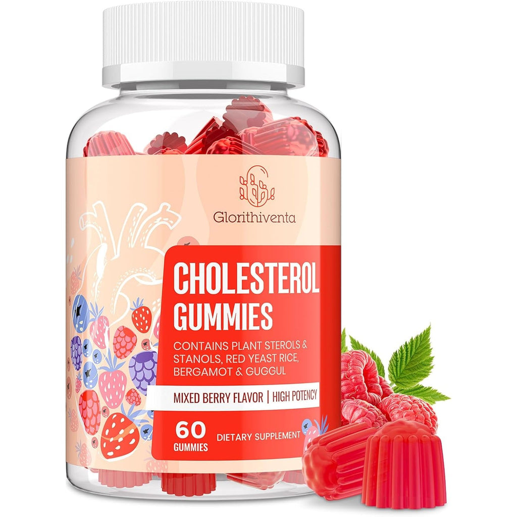 Cholesterol Supplement with Plant Sterols & Stanols, Guggul, Bergamot Orange Extract, Red Yeast Rice, Plant Sterols Complex Gummies, Mixed Berry Flavor, 60 Counts