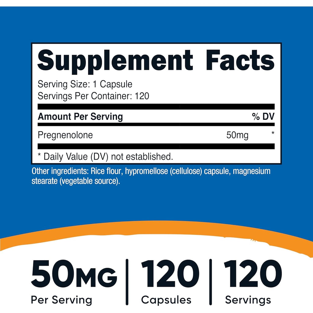 Nutricost Pregnenolone 50Mg, 120 Capsules - Non-Gmo, Gluten Free, Vegetarian Capsules