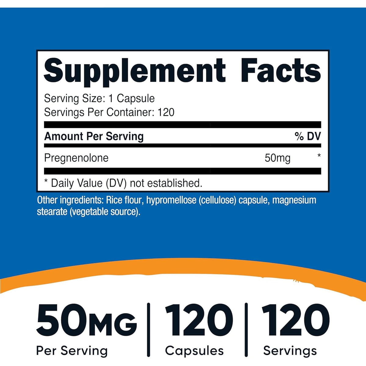 Nutricost Pregnenolone 50Mg, 120 Capsules - Non-Gmo, Gluten Free, Vegetarian Capsules