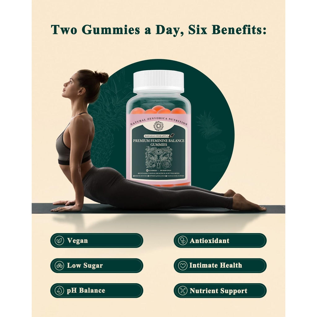 Premium Feminine Balance Gummies for Women - Hawaiian Pineapple Ph Balance Probiotic Gummies for Odor and Flora Wellness, Immune Support, Vegan, 60 Count