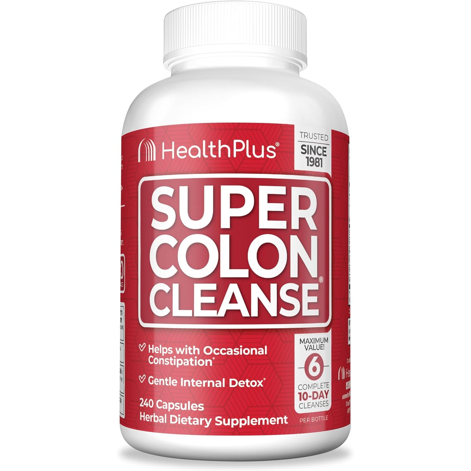 Health plus Super Colon Cleanse 60 Day Supply of Gentle Gut Cleanse Detox, Psyllium Husk, Probiotics for Constipation Relief & Digestive Support, 240 Capsules