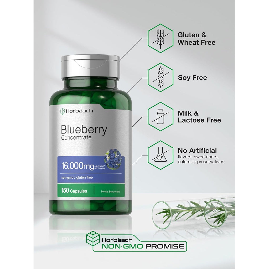 Horbäach Blueberry Extract Supplement | 150 Capsules | Blueberry Concentrate | Non-Gmo & Gluten Free Formula