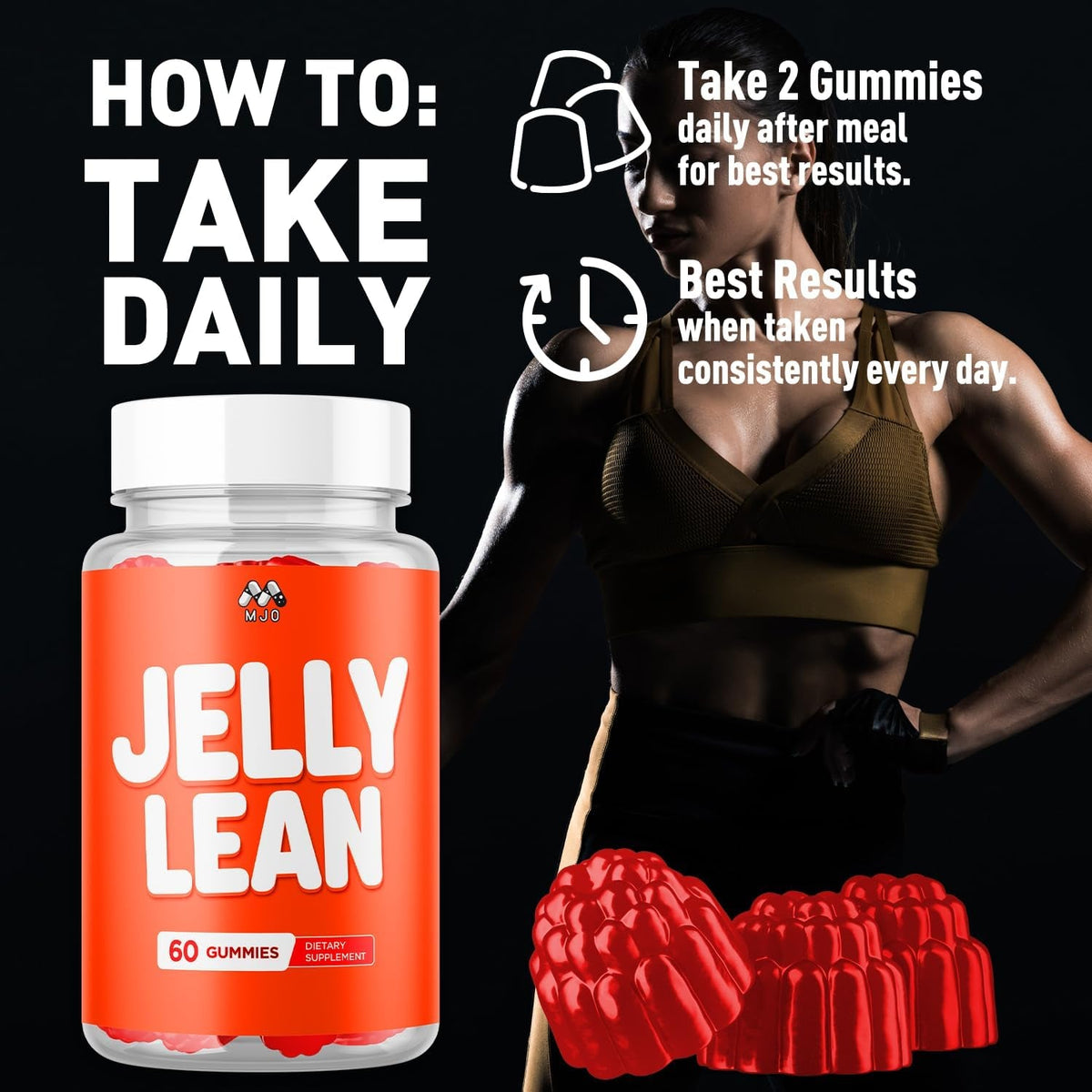 Jelly Lean Gummies, Official Jelly Lean Gummys with All Natural Ingredients, Advanced Jellylean Health and Wellness Vitamin Formula, Maximum Strength Active Lifestyle Multivitamin Support (60 Gummies)