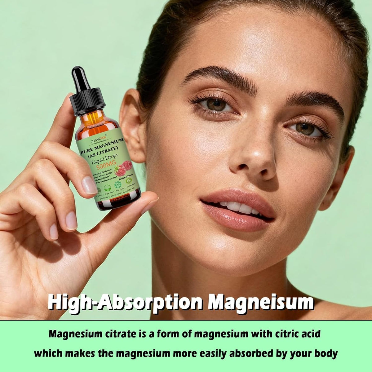 Pure Magnesium Citrate 500Mg Liquid Drops, High Absorption Chelated Calm Magnesium for Sleep Relaxation Muscle Bone Nerve & Brain Health, Gentle on Stomach, Non GMO, Vegan for Women Men & Kids