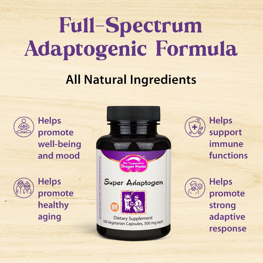 Dragon Herbs Super Adaptogen | All Natural Supplement to Support Well-Being, Mood, Immune Function, Strong Adaptive Response | All Natural Ingredients, Non-Gmo (100 Capsules, 500 Mg per Capsule)”