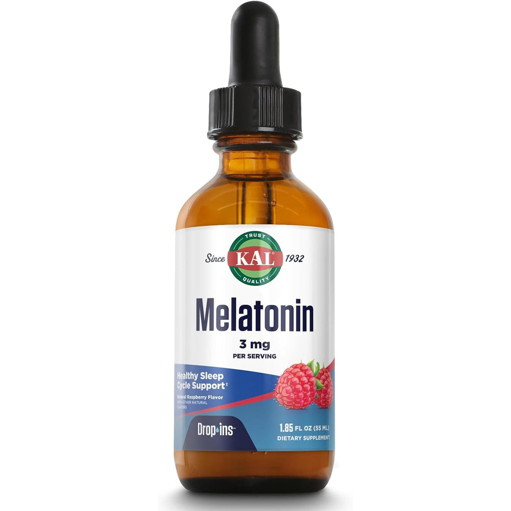 KAL Melatonin Dropins 3Mg, Healthy Sleep Aid Support, Liquid Melatonin Drops for Optimal Absorption & Calming Relaxation Support, Fast Acting, Natural Raspberry Flavor, Approx. 55 Servings, 1.85Oz