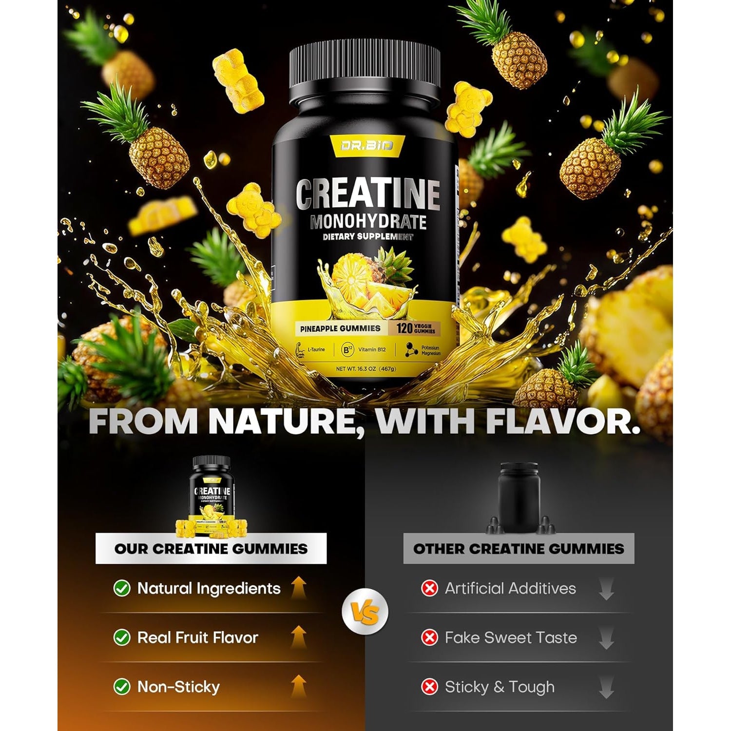 Instant Boost Creatine Monohydrate Gummies, Complex Formula with Real 5000Mg Creatine, L-Taurine, B12, Mg & K, Pre-Workout Creatine for Women & Men to Support Energy, Muscle, Recovery, 0 Sugar, Vegan