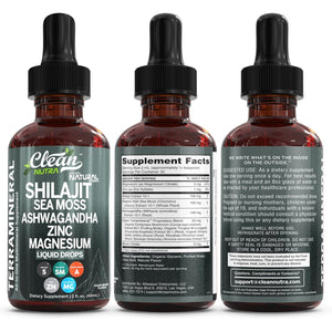 Clean Nutraceuticals Shilajit Drops Liquid | Shilajit Supplement for Men Women with Sea Moss Ashwagandha Zinc Magnesium Boron Fulvic Acid – Himalayan Shilajit Energy Vitality Stamina – 2Oz