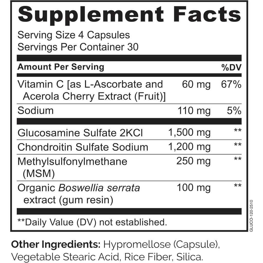 NATURELO Glucosamine Chondroitin MSM with Boswellia and Vitamin C - Supplement for Joint Comfort, Mobility, and Strength - 120 Capsules