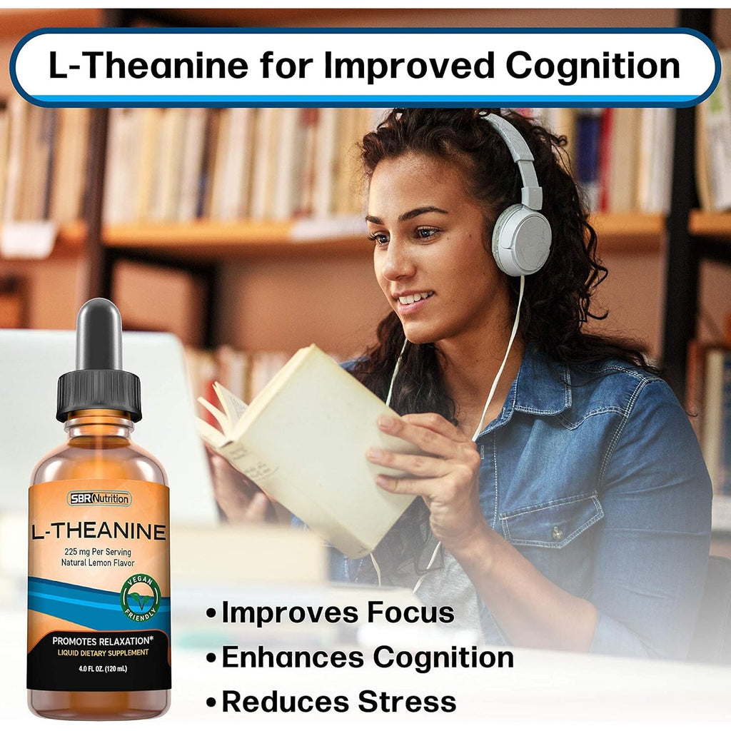 SBR Nutrition Liquid L-Theanine Drops | All Natural, Vegan, Alcohol Free, Non-Gmo | for Sleep Aid, Calm, Relaxation, Focus without Drowsiness | Synergistic with Coffee or Caffeine