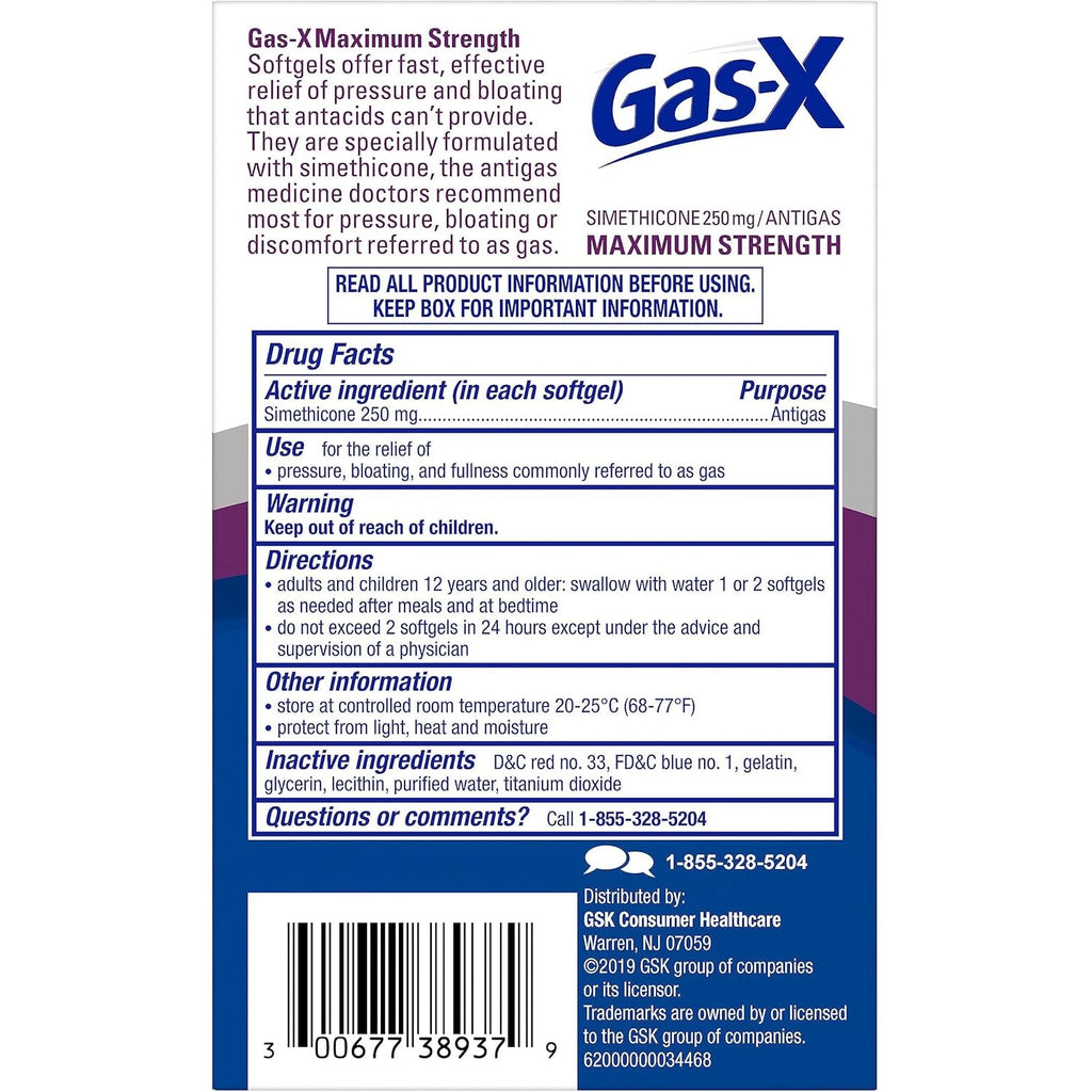 Gas-X Maximum Strength Gas Relief Softgels with Simethicone 250 Mg - 30 Count