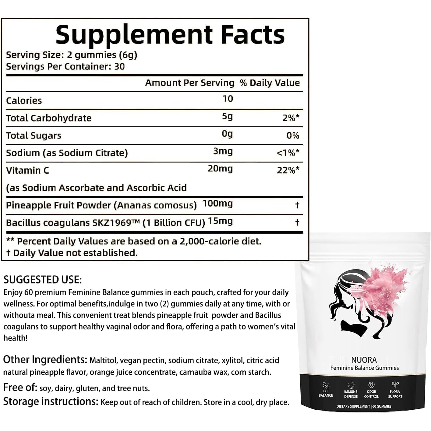 Feminine Balance Gummies, Vegan Hawaiian Pineapple, Ph Balance, Healthy Odor, Flora and Immune Support, Vaginal Health Support, 60 Count