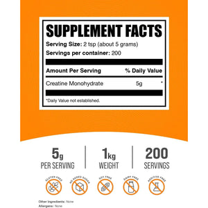 Bulksupplements.Com Creatine Monohydrate Powder - Micronized Creatine Powder, Unflavored - Pure & Gluten Free, 5G (5000Mg) per Servings, 1Kg (2.2 Lbs) (Pack of 1)