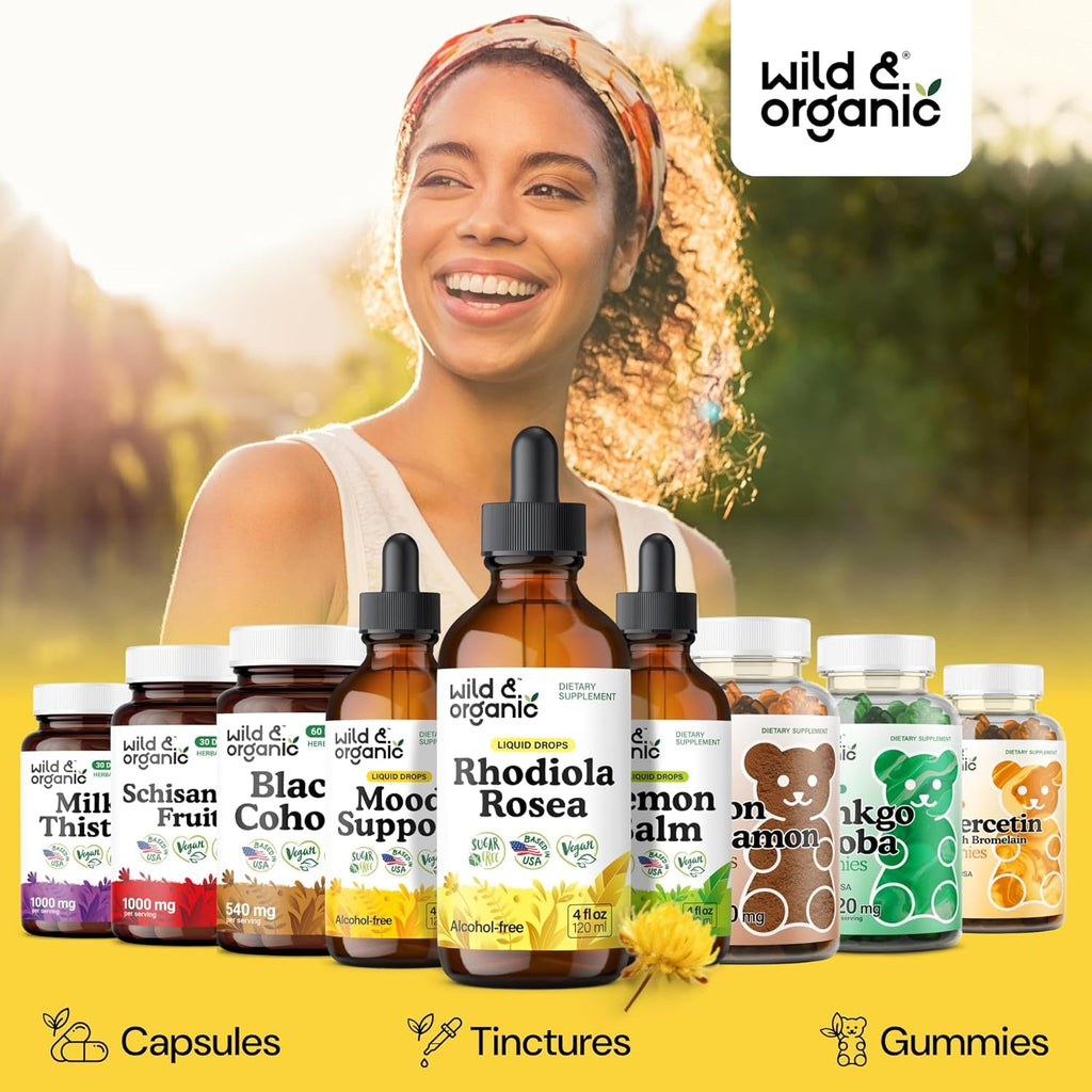 Wild & Organic Rhodiola Rosea Tincture - Rhodiola Rosea Supplement for Mood Support - Relaxing Root Extract Liquid Drops - Vegan, Sugar & Alcohol-Free - 4 Fl Oz