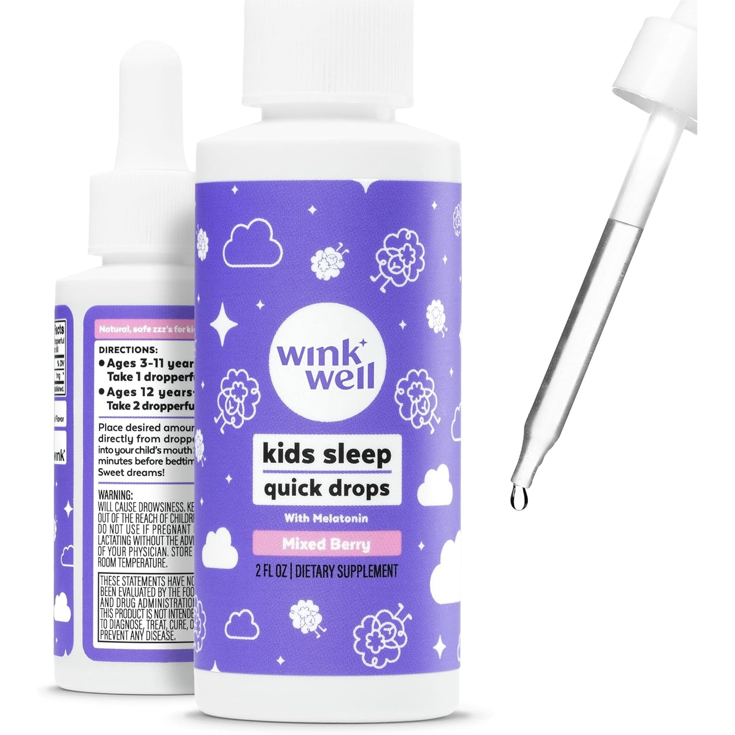 Wink Well Kids Liquid Melatonin Drops- Natural Sleep Drops for Toddlers and Teens Sleep Aid with 1Mg per Serving-Non-Addictive Children'S Liquid Melatonin- 2 Oz