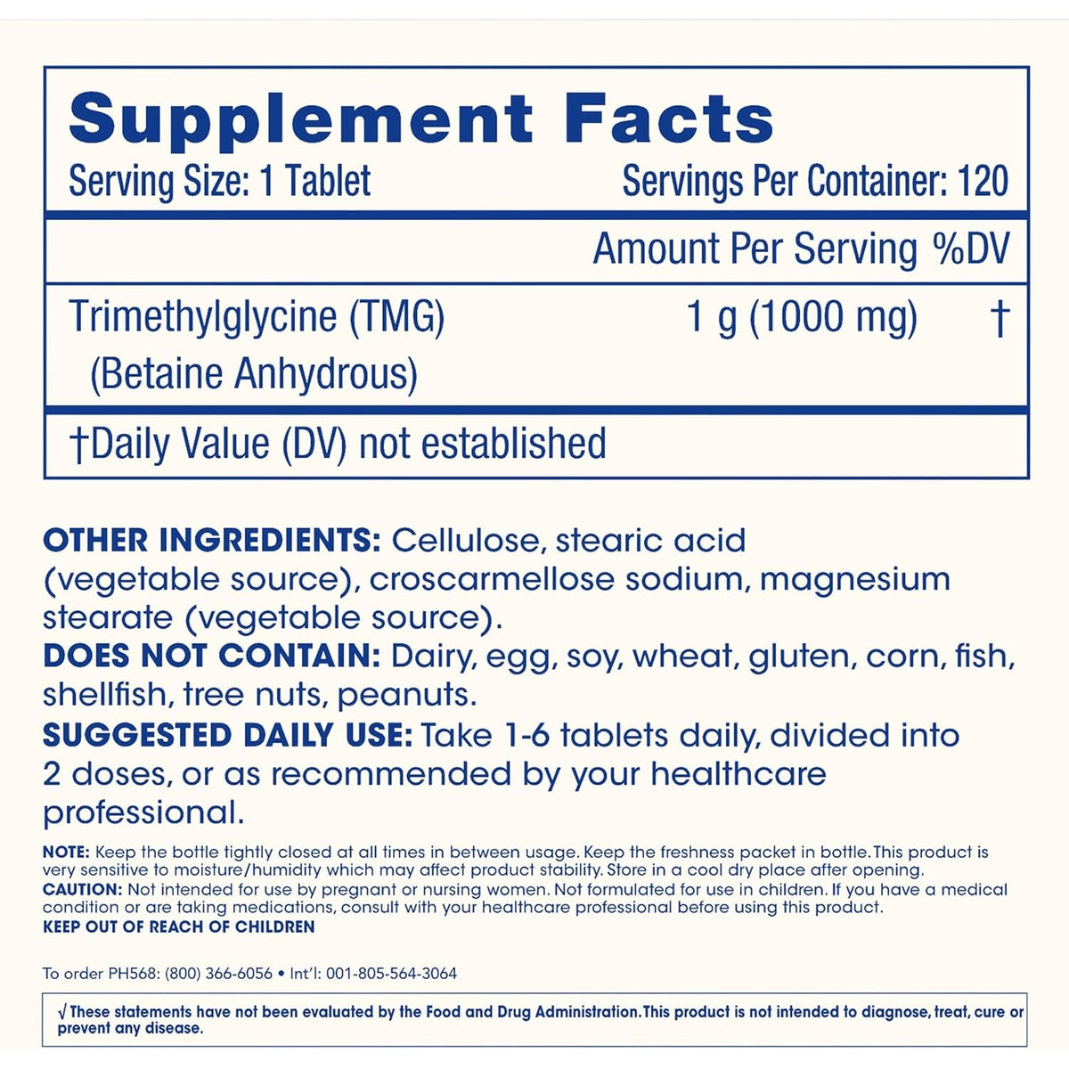 Prohealth Longevity | TMG Supplements (Trimethylglycine), Betaine Anhydrous - 1,000 Mg, 120 Tablets - Methylation Support (120 Count (Pack of 1))
