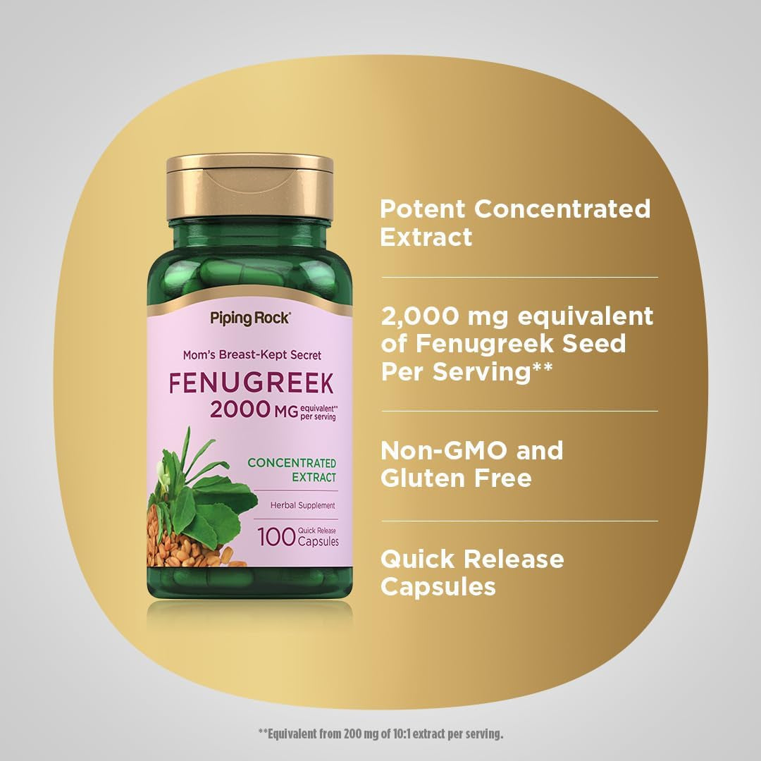Piping Rock Fenugreek Capsules | 100 Pills | Concentrated Seed Extract | Herbal Supplement for Women | Non-Gmo, Gluten Free