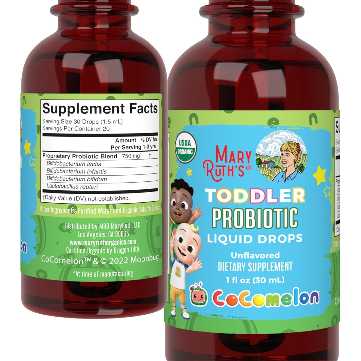 Maryruth'S Organic Toddler Probiotic Liquid Drops | Kids Probiotics for Ages 1-3 | 5 Probiotic Strains | 150 Million CFU per Serving | USDA Organic | Sugar Free | Vegan | Gluten Free | 1 Fl O