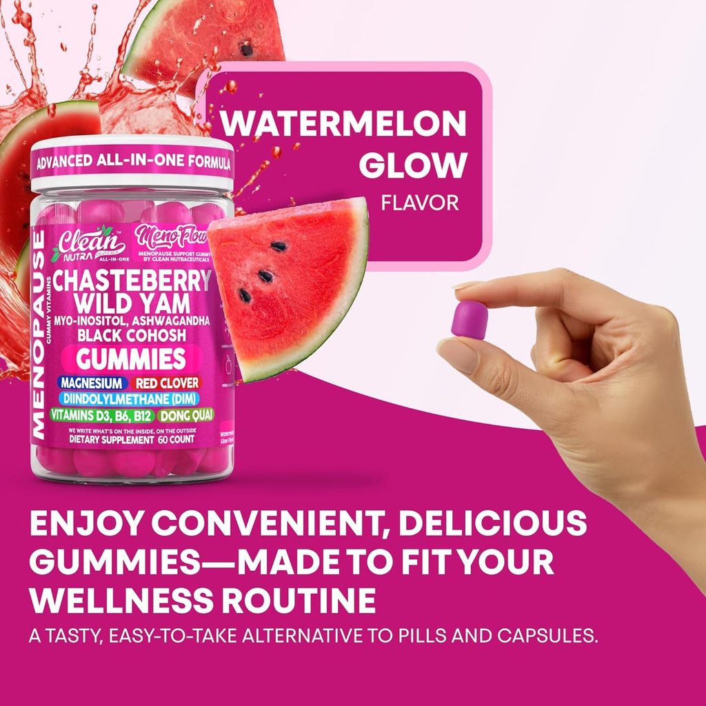 Clean Nutra Menopause Supplements for Women Chastberry Wild Yam Gummies Inositol Black Cohosh Magnesium Red Clover DIM Supplement B6 Magnesium Glycinate Glycine Vitex Hormone Balance Gummy Vitamins