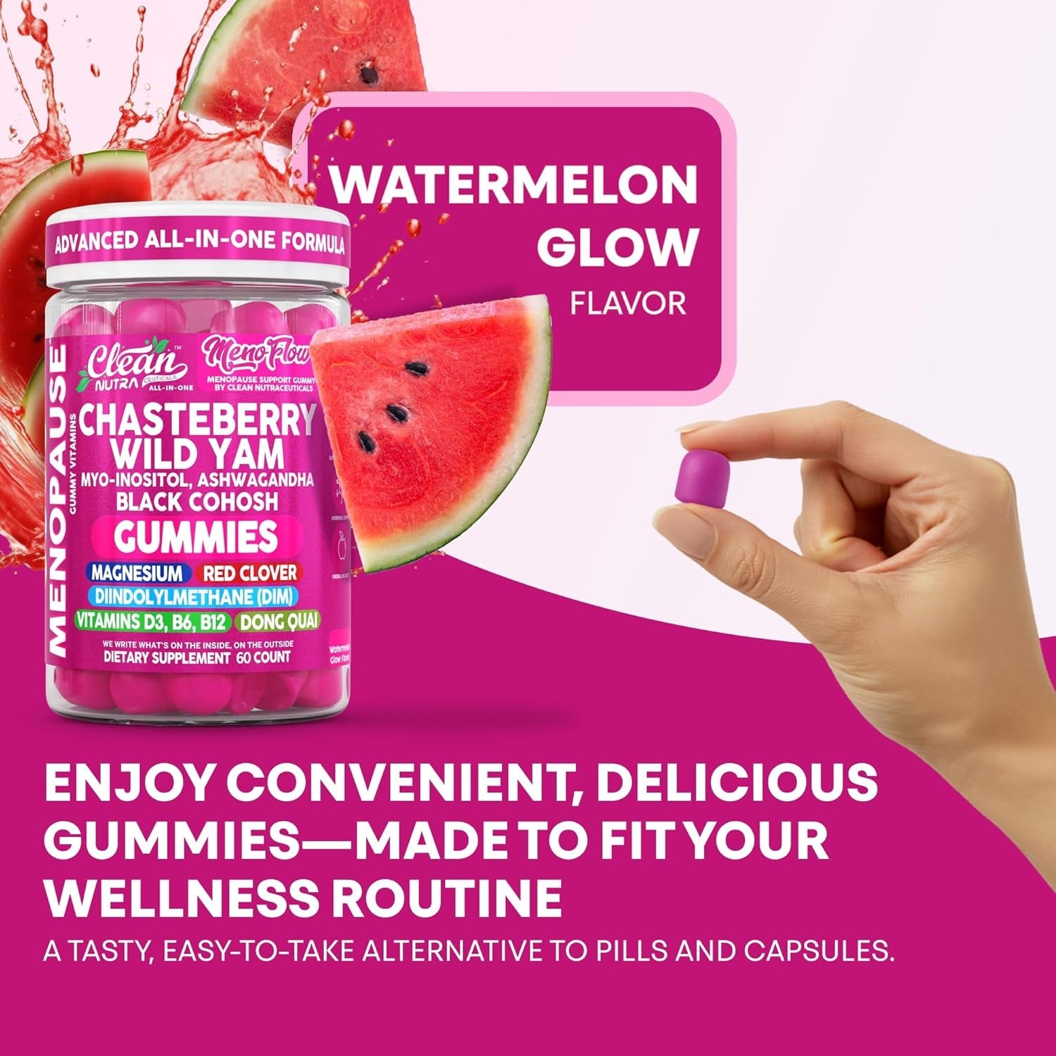 Clean Nutra Menopause Supplements for Women Chastberry Wild Yam Gummies Inositol Black Cohosh Magnesium Red Clover DIM Supplement B6 Magnesium Glycinate Glycine Vitex Hormone Balance Gummy Vitamins