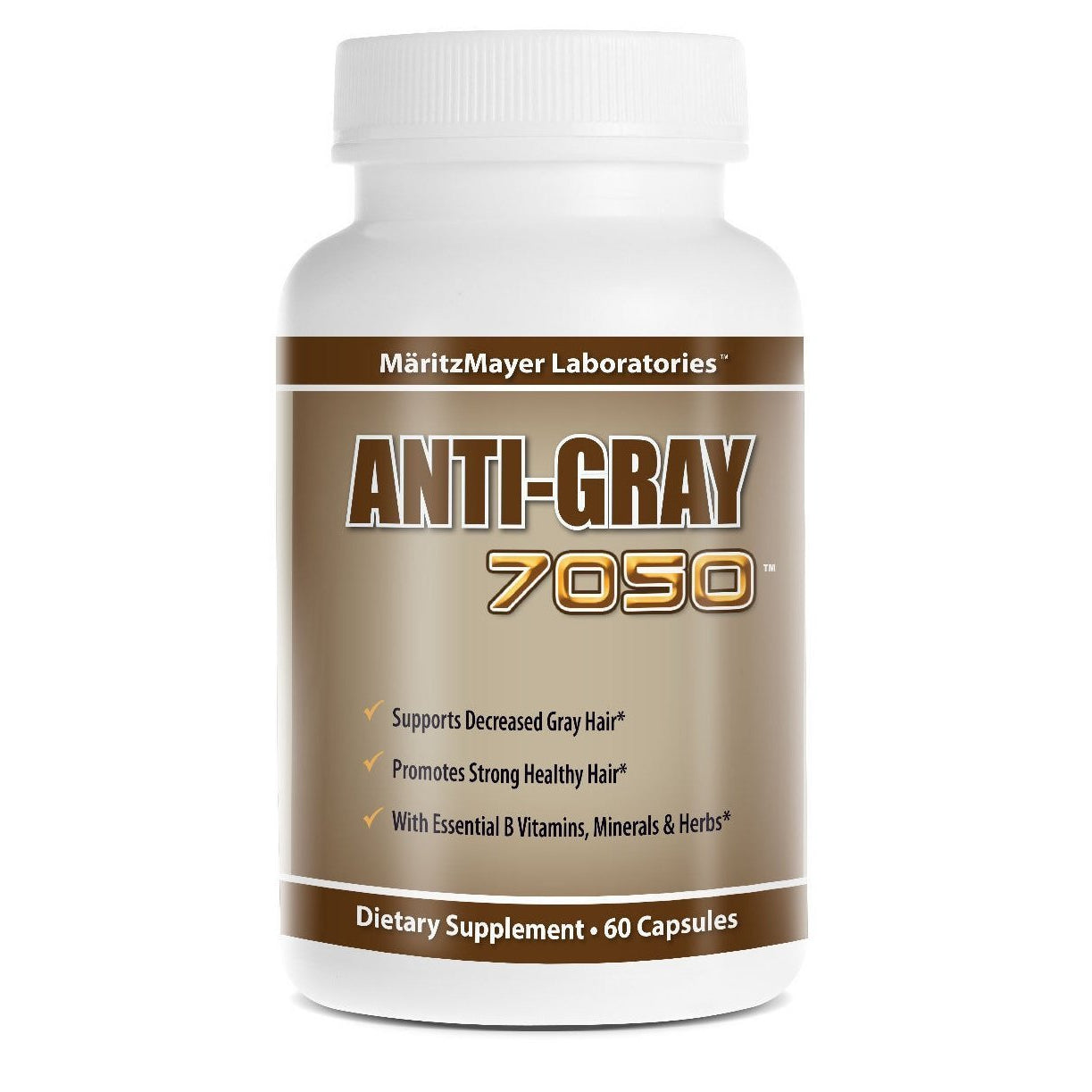 Anti-Gray 7050 Hair 60 Capsules - Decrease Gray Hair - Restore Natural Hair Color - 1 Bottle