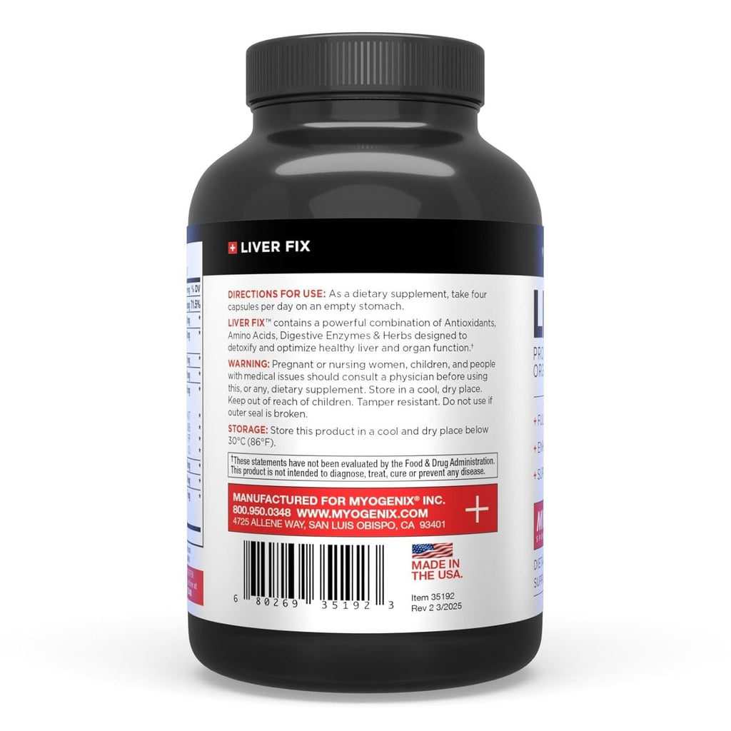 Myogenix Liver Fix – Professional Liver & Organ Detox Formula – Enhances Digestion – Supports Fat Metabolism – Easy-To-Swallow – Dietary Supplement (120 Capsules)
