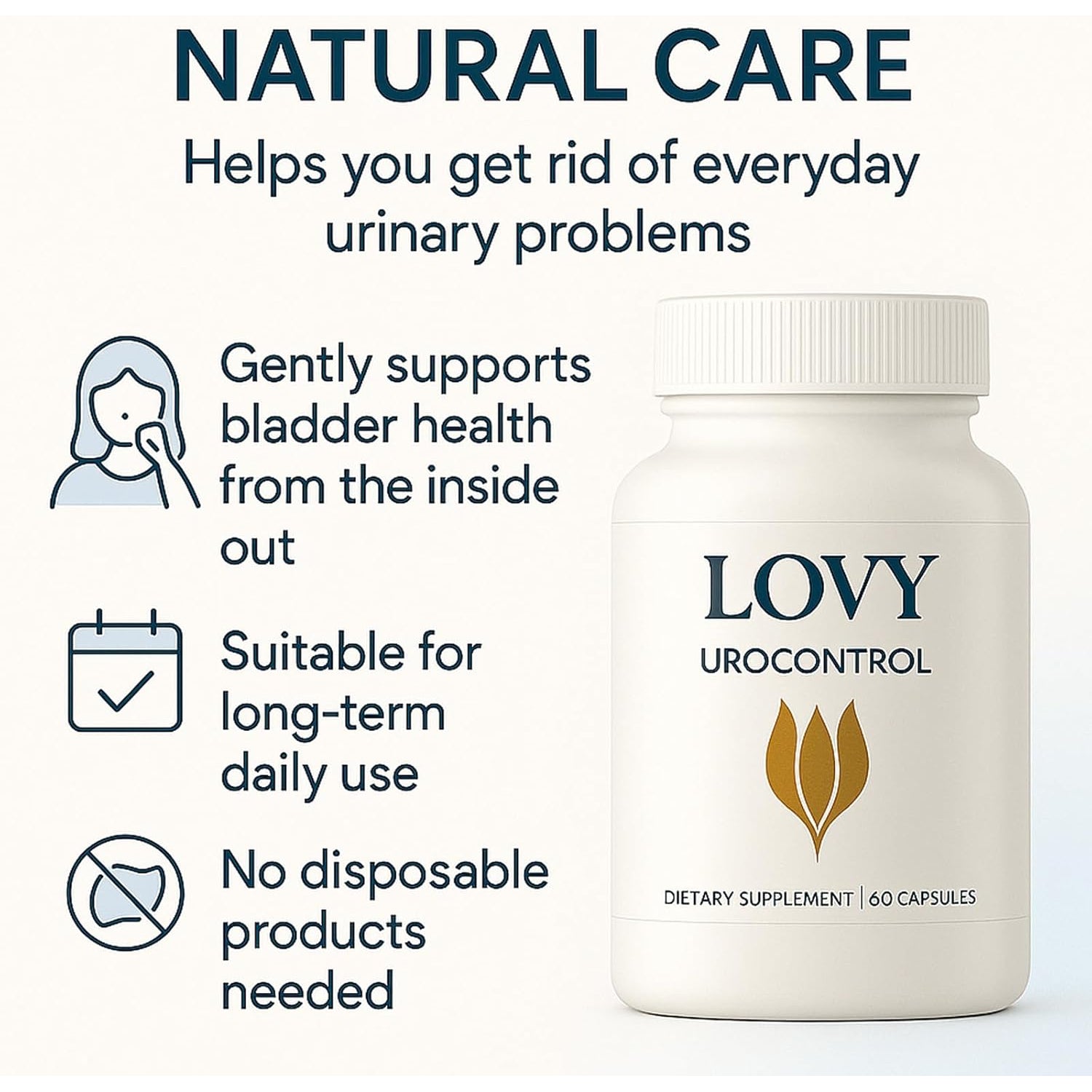 Lovy Urocontrol Capsules, Bladder Health Supplement, Maximum Strength Formula with Magnesium, Cranberry, Pumpkin Seed, Red Clover, Sea Buckthorn Fruit Powder, Non-Gmo, Gluten Free, 60 Capsules (1)
