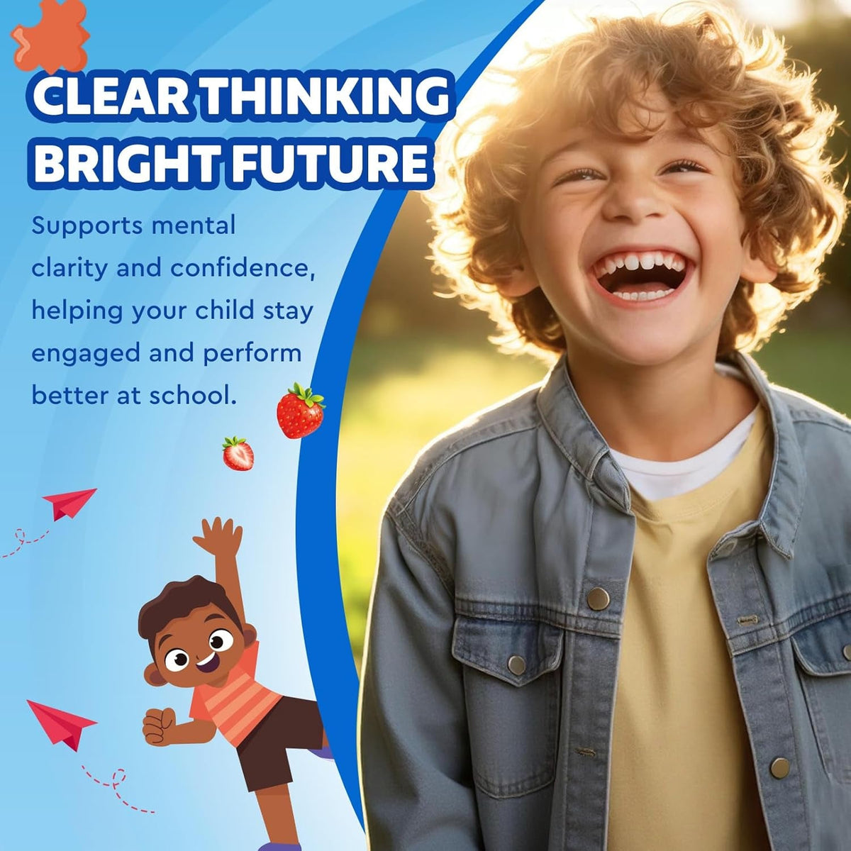 Kids Focus and Attention Supplements with Phosphatidylserine, Omega-3, Magnesium Glycinate & L-Theanine, Brain Vitamins Liquid Drops for Kids Memory, Cognitive, Sleep, Calm & Mood, Strawberry, 2 Fl Oz