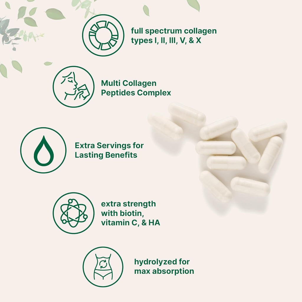 Micro Ingredients Multi Collagen Pills for Women & Men, 240 Capsules | Type I, II, III, V, X | Hydrolyzed Peptides with Biotin, Hyaluronic Acid, & Fat Soluble Vitamin C Complex | Non-Gmo, Filler Free