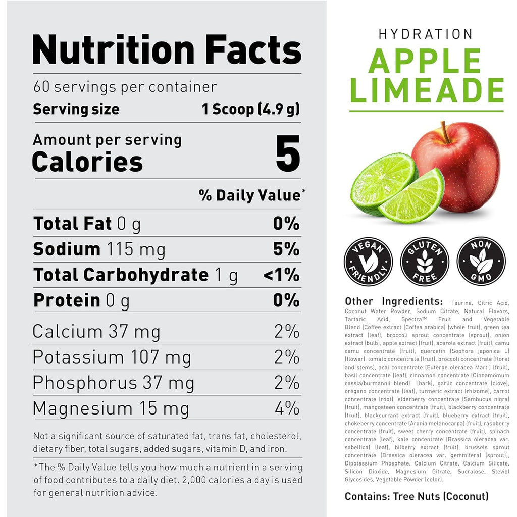 Kaged Electrolyte Hydration Powder Hydracharge Apple Limeade Sports Drink for Men and Women Pre, Post, Intra Workout Supplement 60 Servings