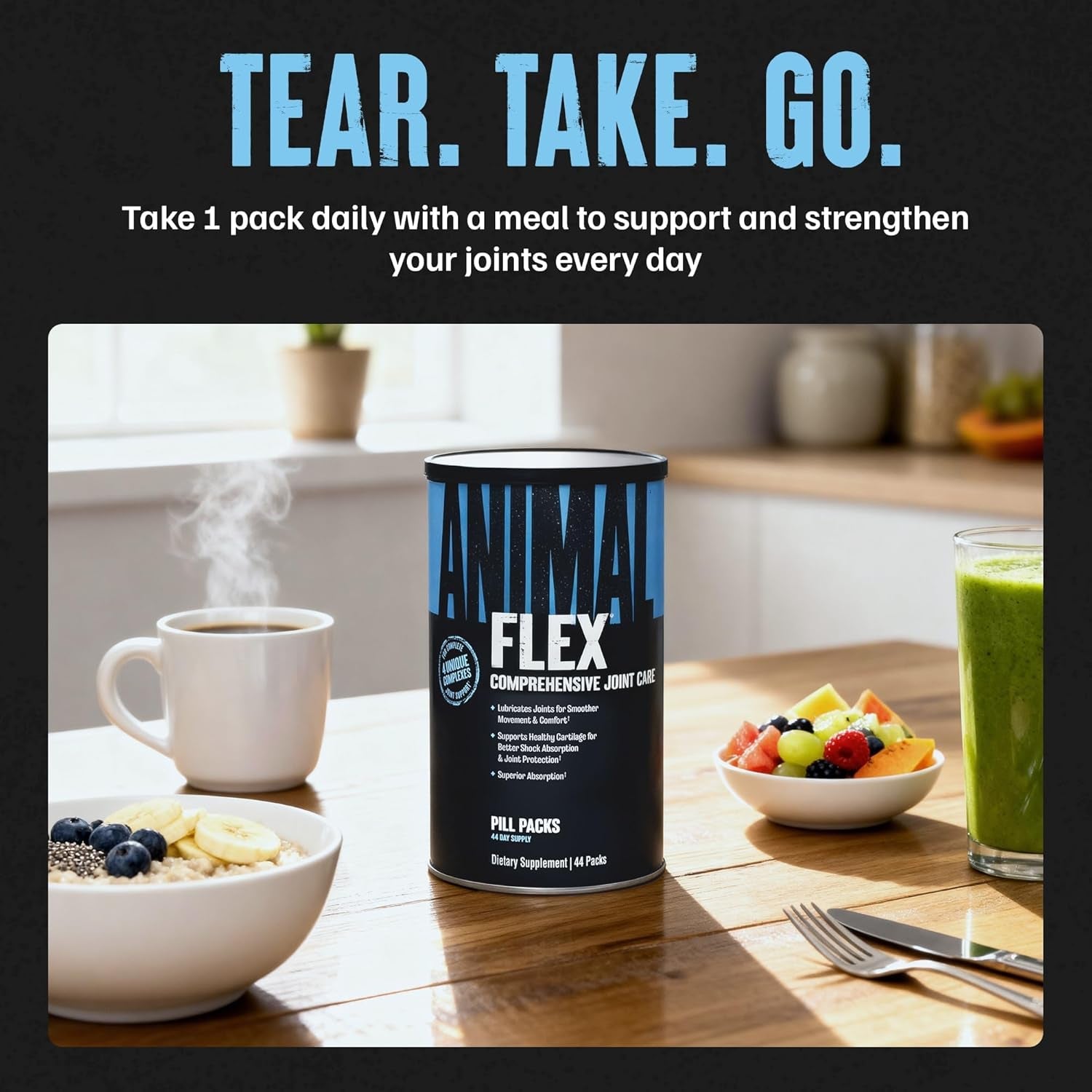 Animal Flex - Glucosamine Chondroitin Joint Supplement for Women and Men Discomfort with Turmeric, MSM, Boswellia for Cartilage, Joint Health, Muscles, Back, Knees, Shoulder, and Hip, 44 Packs
