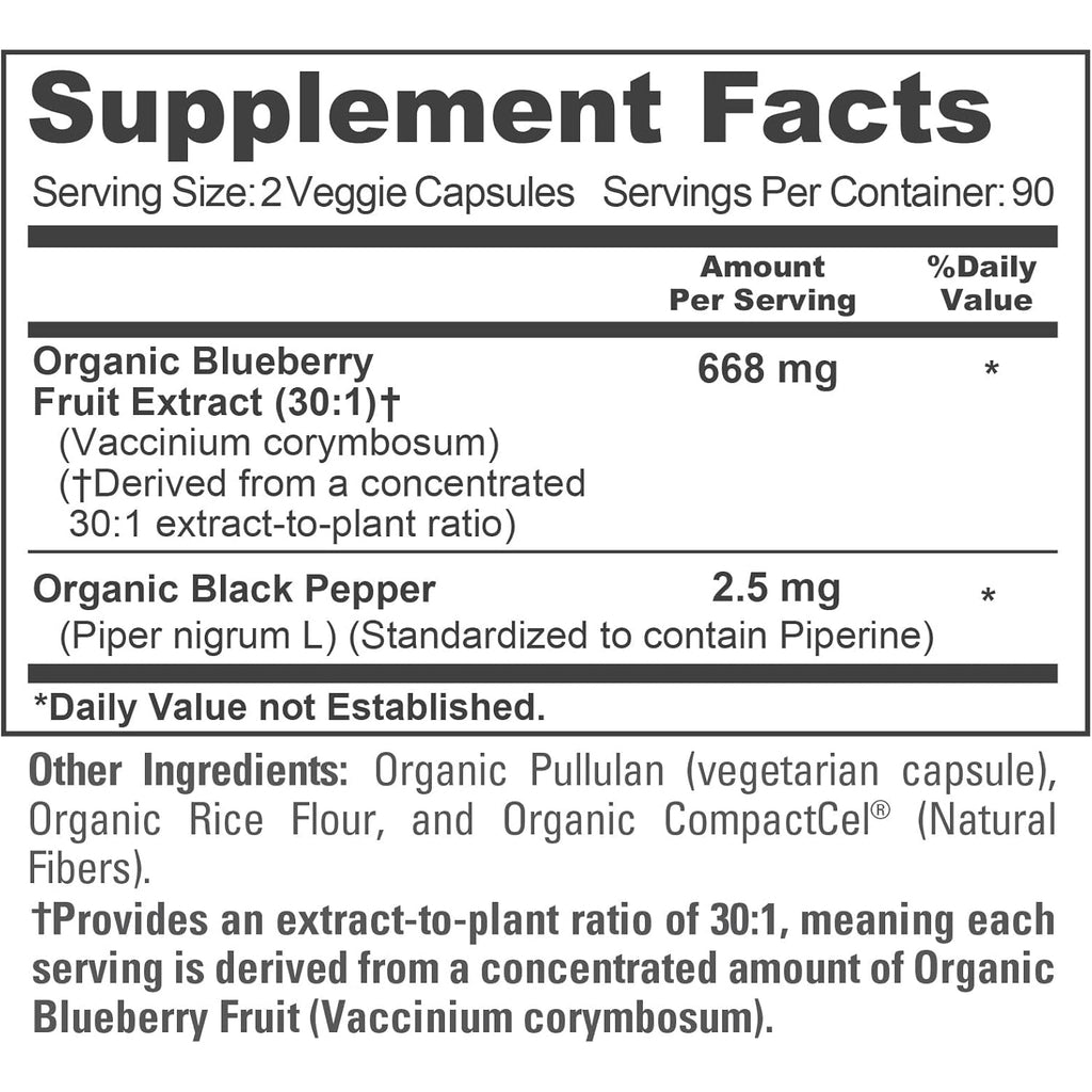 Nusapure Organic Blueberry Capsules, 668 Mg, 180 Veg Capsules (Non-Gmo, Vegan, USDA)