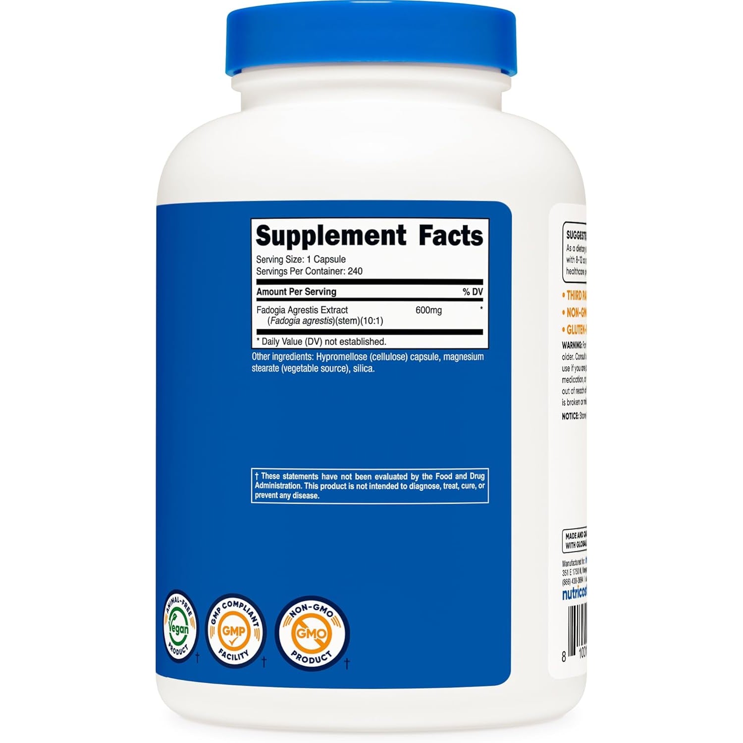 Nutricost Fadogia Agrestis (240 Capsules | 600 Mg per Serving) - Potent 10:1 Extract, Gluten Free, GMO Free Supplement