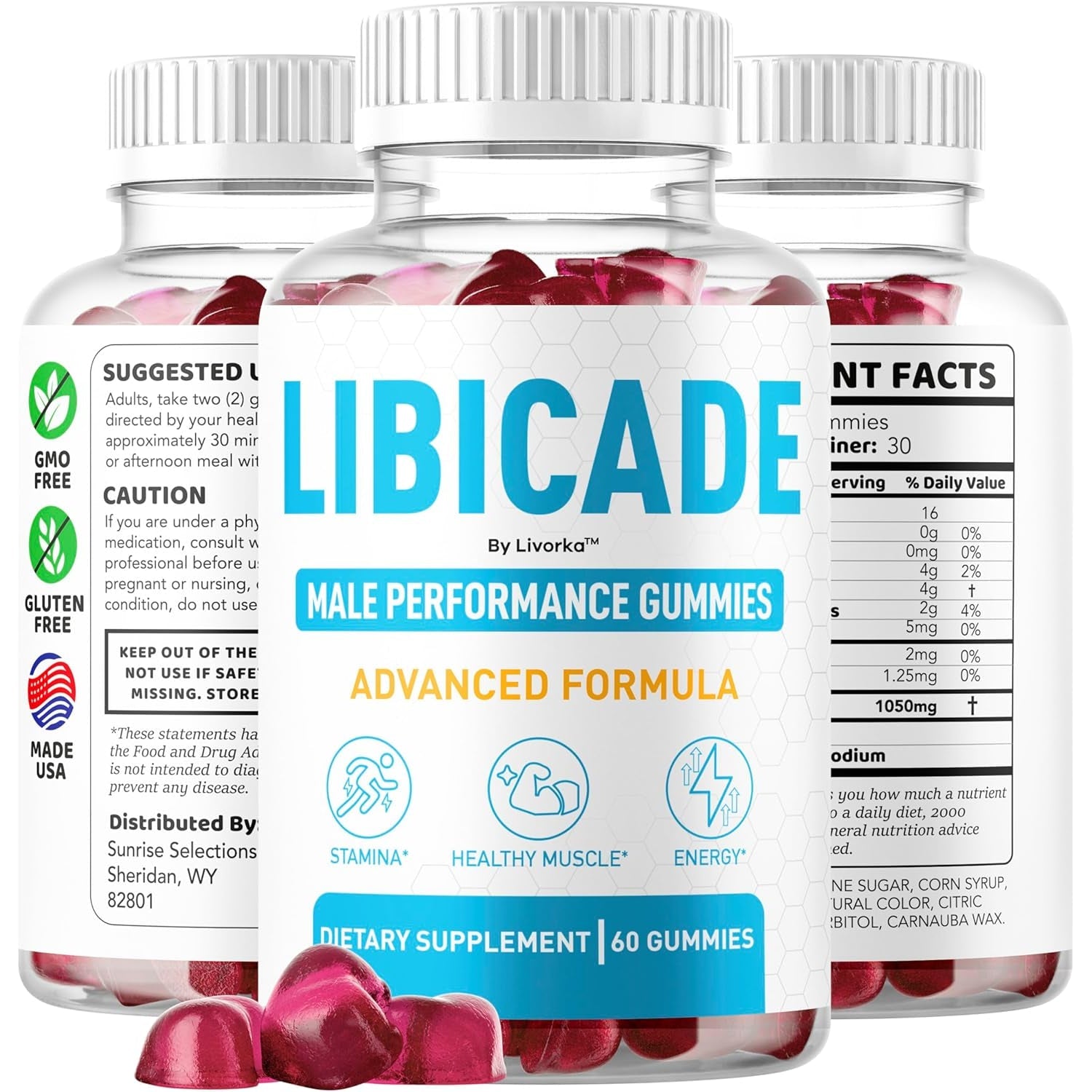 Libicade Gummies - Official Libicade Premium Supplement Gummy for Men - Maximum Strength, All Natural Drive Advanced Formula Daily Support Overall Health & Wellness, 60 Gummies for 1 Month