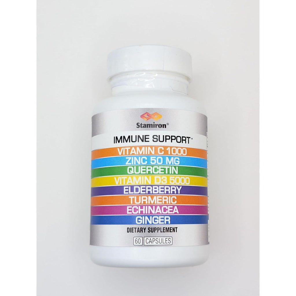8 in 1 Immune Support with Quercetin Zinc 50Mg Vitamin C 1000Mg Vitamin D3 5000 IU and Elderberry Echinacea Ginger for Adults Kids - VIT D Supplement Veg Capsules