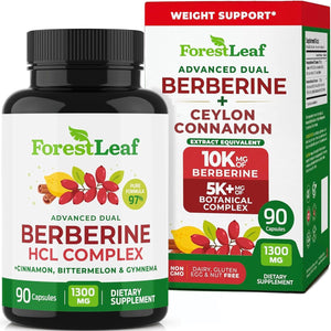 Forestleaf Berberine Supplement - 1300Mg per Serving - Ultra High Potency Berberine Hcl with Ceylon Cinnamon, Bitter Melon & Gymnema - GLP-1 Weight Management Support - 90 Caps
