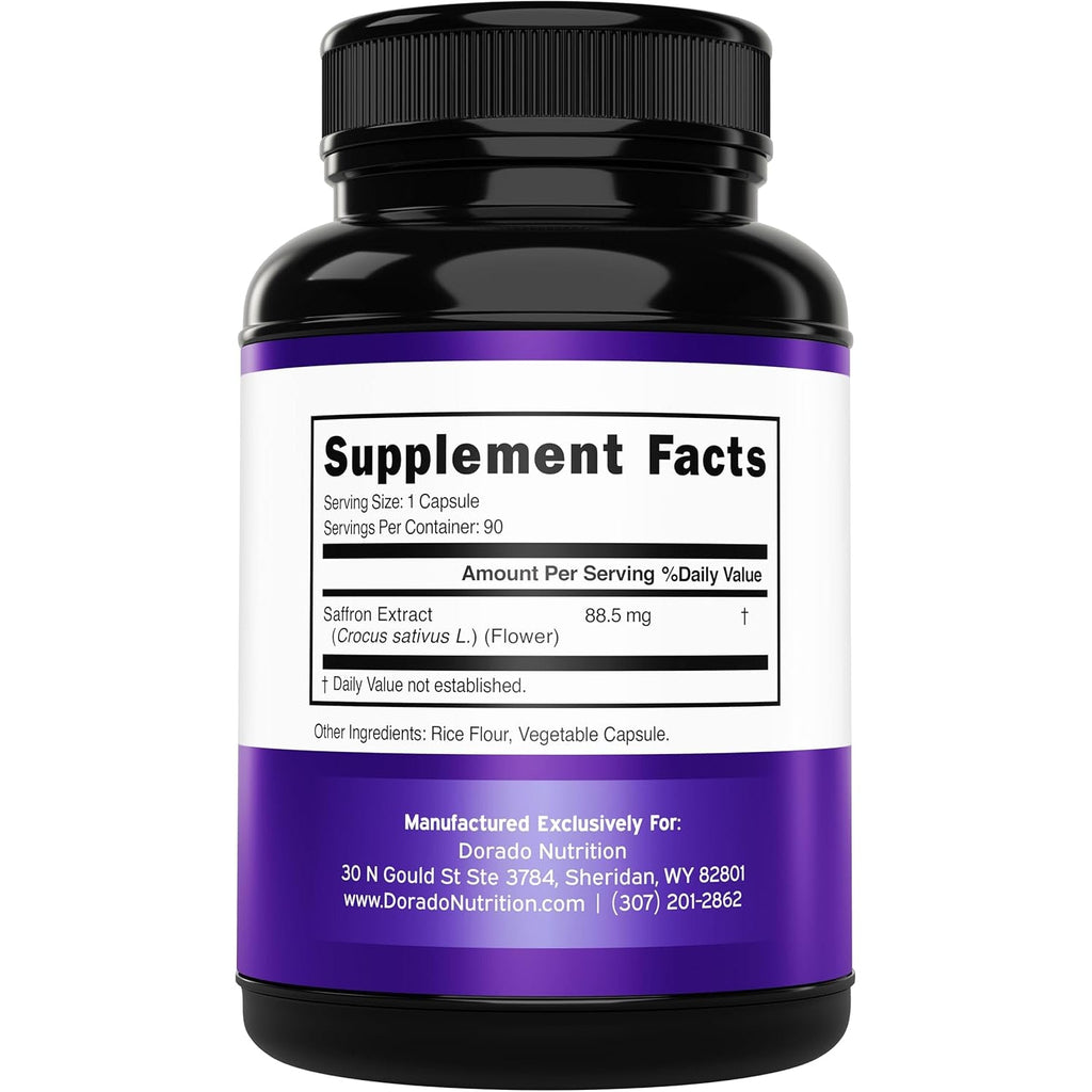 Saffron Supplements for Mood, Energy & Vision Support (3 Month Supply) Pure Saffron Extract 88.5Mg per Serving - Vegan Safe, Gluten Free, Third Party Tested & Non GMO - USA Made (90 Veggie Capsules)