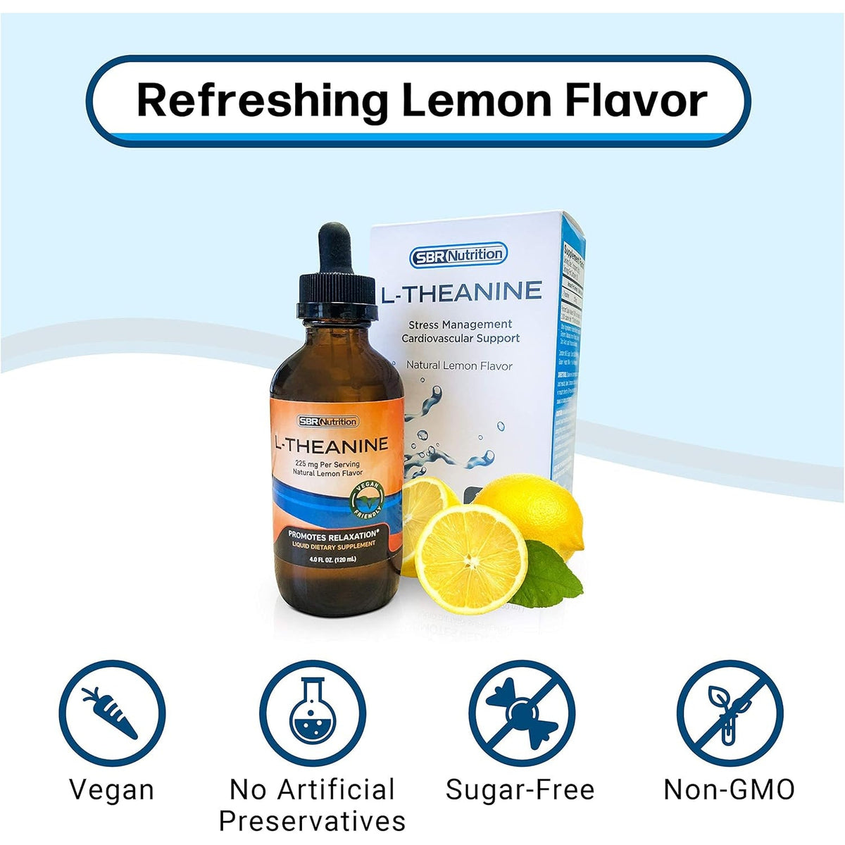 SBR Nutrition Liquid L-Theanine Drops | All Natural, Vegan, Alcohol Free, Non-Gmo | for Sleep Aid, Calm, Relaxation, Focus without Drowsiness | Synergistic with Coffee or Caffeine