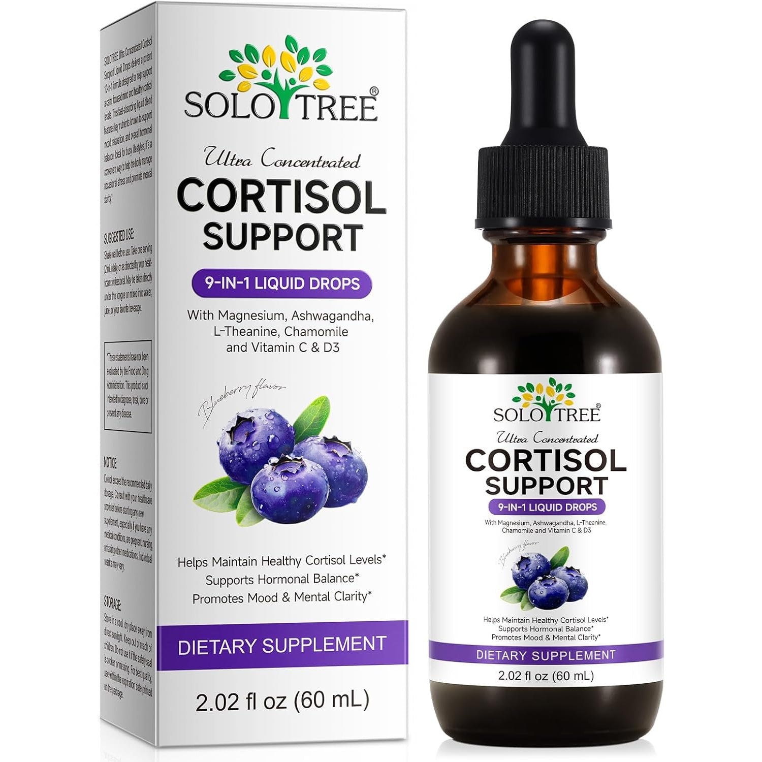 NIFEISHI Cortisol Reducer & Manager Liquid Drops for Women & Men | Cortisol Supplements with Ashwagandha & Magnesium | 9-In-1 Stress & Mood Support, Blueberry Flavor-2.02 Floz
