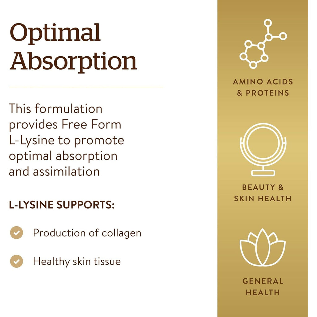 Solgar L-Lysine 1000 Mg, 250 Tablets - Enhanced Absorption and Assimilation - Promotes Integrity of Skin and Lips - Collagen Support - Amino Acids - Non-Gmo, Vegan, Gluten Free - 250 Servings
