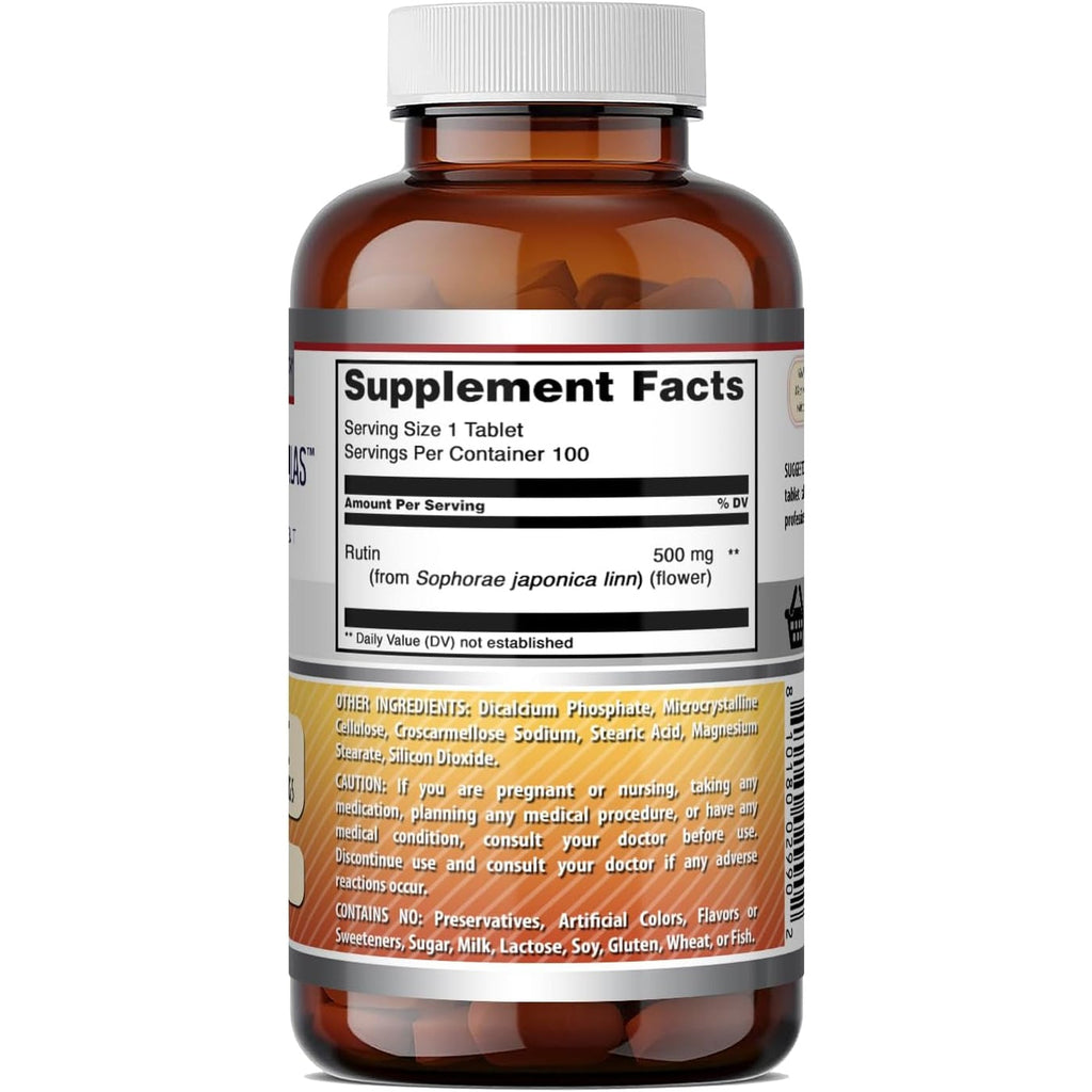 Amazing Formulas Rutin 500 Mg Tablets Supplement - Non-Gmo - Gluten-Free - Made in the USA - 1 Pack -100 Count