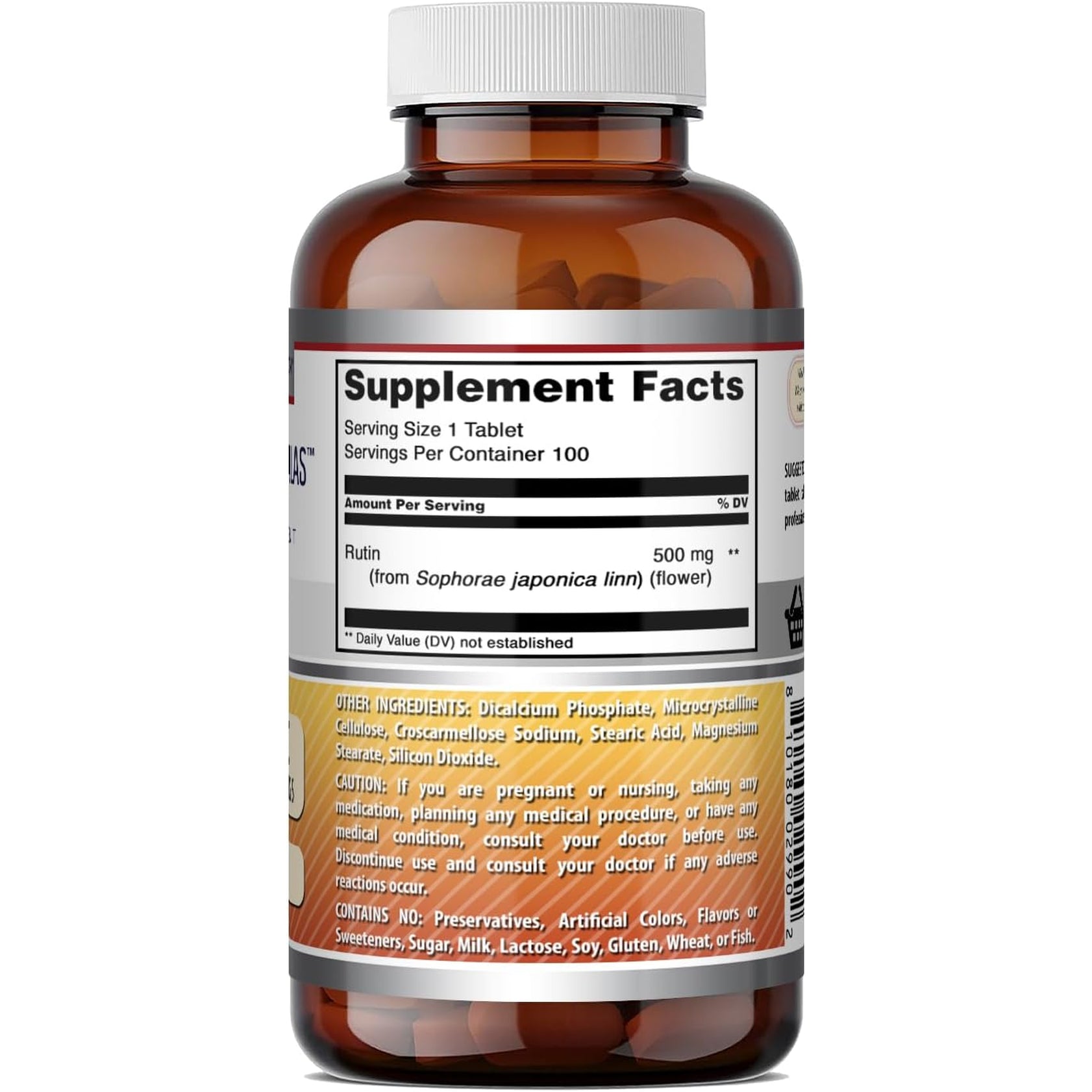 Amazing Formulas Rutin 500 Mg Tablets Supplement - Non-Gmo - Gluten-Free - Made in the USA - 1 Pack -100 Count