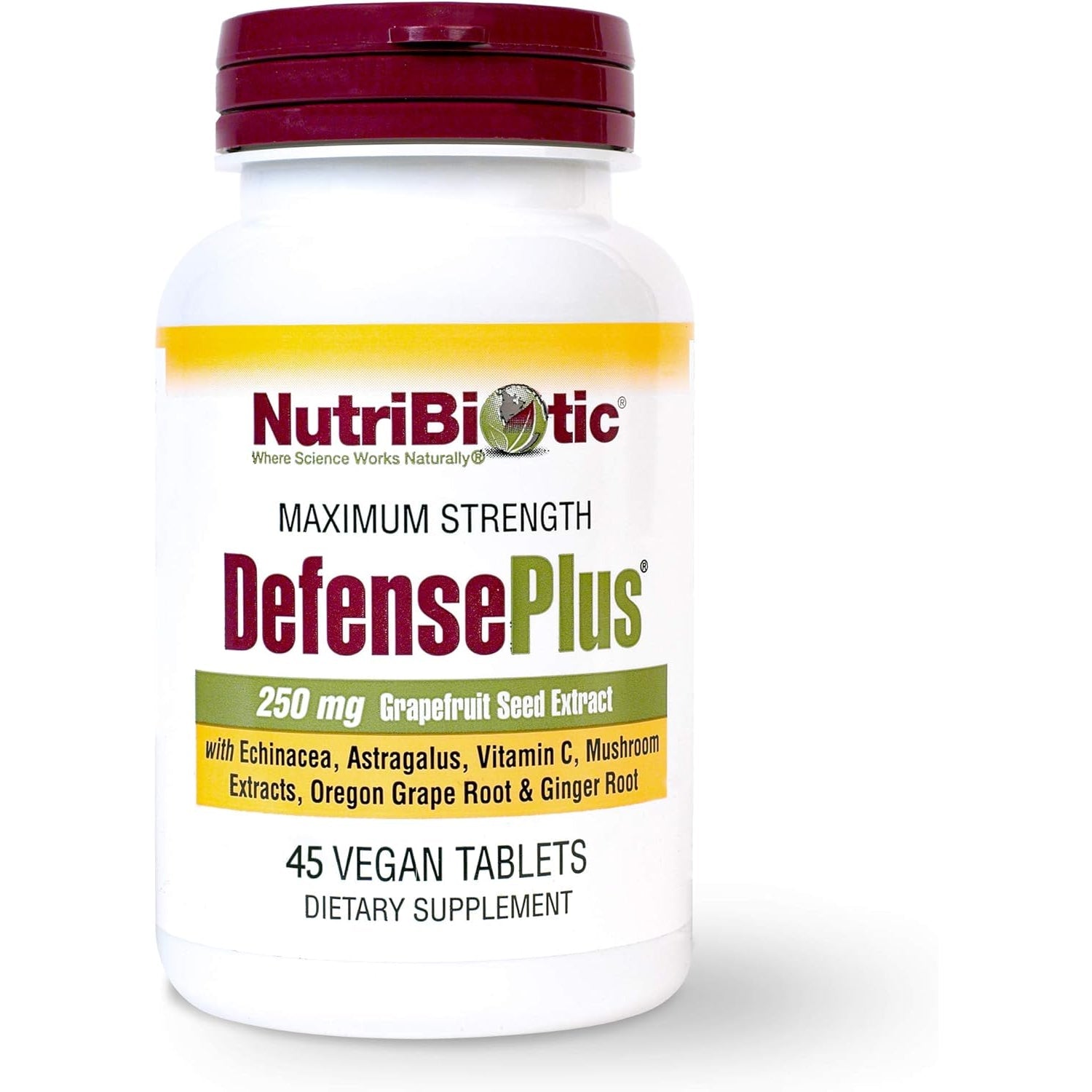 Nutribiotic – Defenseplus, 45 Tablets | 11 in 1 Immune Support with Vitamin C, Zinc, Grapefruit Seed Extract, Echinacea, Astragalus Root & Immune Boosting Extracts & Mushrooms | Vegan & Gluten Free
